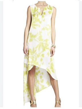 BCBG Max Azria Willow Asymmetrical Hem Tank Dress In Gardenia Light Lime
